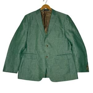 Alan Flusser Green Sports Coat Blazer Mens 42R Classic Fit Linen Blend Jacket